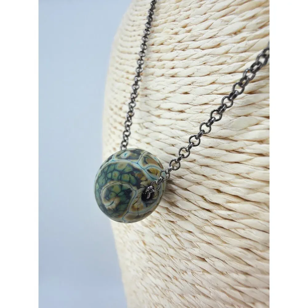Artisan Spherical Millefiori-Style Art Glass Pendant Necklace
